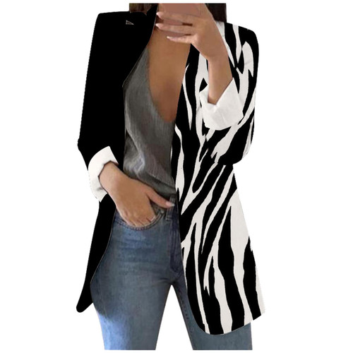 Jackets for Women Solid Color Blazer Open Front Work Blazer Jacket Long Sleeve Button Pocket Casual Coat Outwear White