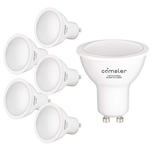 Comzler GU10 LED Bulbs, 6W (50W Equivalent), MR16/GU10 Shape Halogen Replacement Bulb, 3000K warmlight, 120°, 120V?550Lm, Not-dimmable, Track Lighting, Indoor Recessed Cans, Pack of 6(3000K)