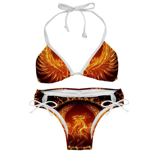 PhoenixBikini Set SwimsuitsWomen's Two Piece Block Halter Triangle Top and Tie Side Multi