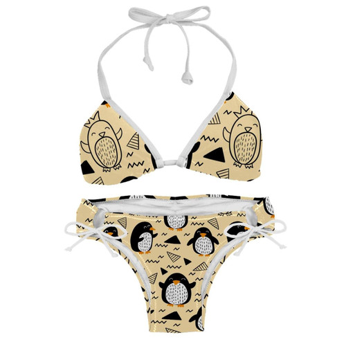PenguinBikini Set SwimsuitsWomen's Two Piece Block Halter Triangle Top and Tie Side Multi
