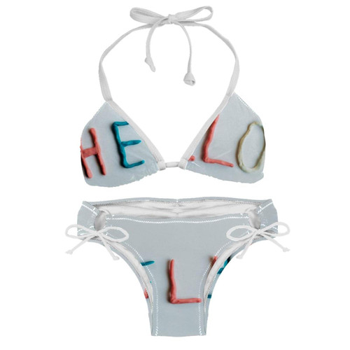 HelloBikini Set SwimsuitsWomen's Two Piece Block Halter Triangle Top and Tie Side Multi