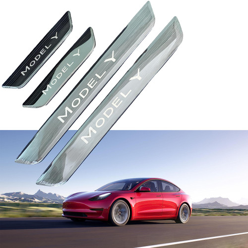 DACHUN 4Pcs Metal Door Sill Protector for Tesla Model Y 2021~2023,Easy Installation Car Door Edge Guard,Sticker Door Decoration,Scratch Scuff Plate Cover(Front+Rear)