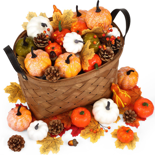 Frienda 520 Pcs Fall Thanksgiving Artificial Pumpkins and Gourds Set Fake Pumpkins Acorns Maple Leaves Pinecones Berries Thanksgiving Decorations Harvest Centerpiece for Home Halloween Wedding Decor Frienda 520 Pcs Fall Thanksgiving Artificial Pumpkins and Gourds Set Fake Pumpkins Acorns Maple Leaves Pinecones Berries Thanksgiving Decorations Harvest Centerpiece for Home Halloween Wedding Decor