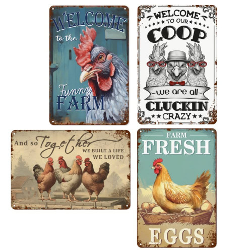 Chicken Coop Signs Funny Farm Fresh Eggs Sign 4 Pieces Chicken Coop Decor Chicken Signs Metal Tin Signs 12x8 Inch Outdoor Chicken Decor for Farmhouse Garden Yard, Idea Gifts For Friends Chicken Coop Signs Funny Farm Fresh Eggs Sign 4 Pieces Chicken Coop Decor Chicken Signs Metal Tin Signs 12x8 Inch Outdoor Chicken Decor for Farmhouse Garden Yard, Idea Gifts For Friends