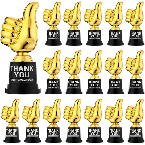 Fumete 30 Pcs 5 Inch Plastic Gold Trophy Award Thank You for Being Awesome Star Thumbs up Award Trophies Bulk Golden Trophies for Halloween Party Kids Children Employee Teacher(Thumbs up Style)
