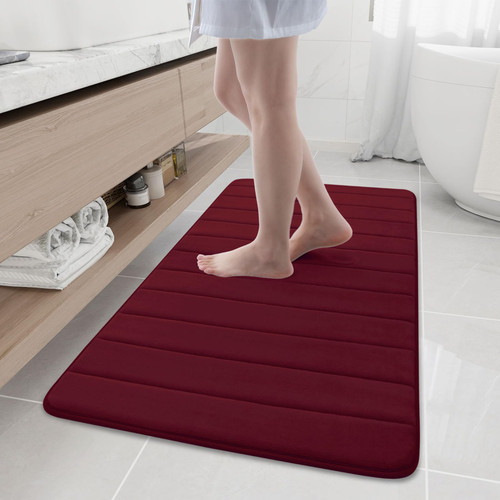 Buganda Memory Foam Bath Mat Rug, 47" x 24", Ultra Soft and Non-Slip Bathroom Rugs, Water Absorbent and Machine Washable Bath Rug Runner for Bathroom, Shower, and Tub, Burgundy
