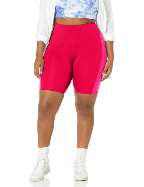 Champion Absolute, Wicking Plus Size Bike Shorts for Women, 9", Cheerful Red/Wow Pink, 1X