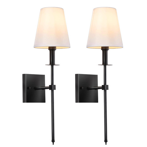 Wall Sconces Set of Two Black,2 Hardwired Wall Lights with White Fabric Shades,Hardwired Wall Lamp,Wall Lights for Bedroom,2 Sconces Wall Lighting for Living Room,Bedroom,Bathroom,Hallway(No Bulb)