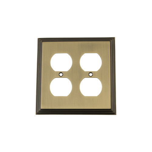 Nostalgic Warehouse 719741 Deco Switch Plate with Double Outlet, Antique Brass