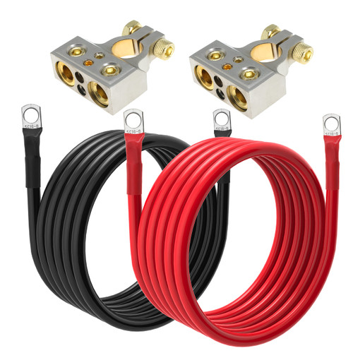 6 AWG Battery Cable 6 Gauge Battery Wires with 5/16 terminals Power Inverter Cables for Solar Boat Marine RV Car (6FT, with 0/2/4/6/8 AWG Connectors)