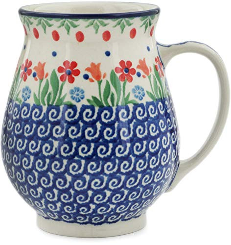 Polish Pottery 16 oz Mug made by Ceramika Artystyczna (Babcia's Garden Theme) + Certificate of Authenticity