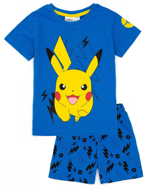 Pokemon Boys Blue Pikachu Pyjama Set | Kids Pikachu T-Shirt and Shorts PJs | Electric Pikachu Design