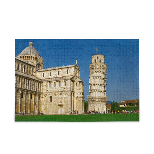 Landscape Leaning Tower of Pisa Italy Jigsaw Puzzles for Adults Kids DIY Gift 500 Piece with Mesh Storage Bag