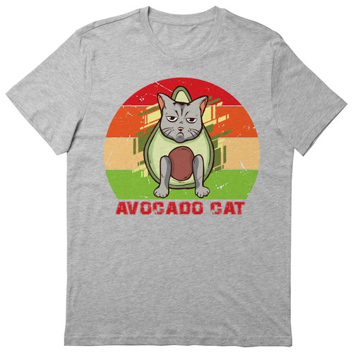 Avocado Cat Retro Sunset T-Shirt, Gift Avocado Cat Retro Sunset T-Shirt, Funny Avocado Cat Retro Sunset T-Shirt, Gift Avocado Cat Retro Sunset T-Shirt Gray
