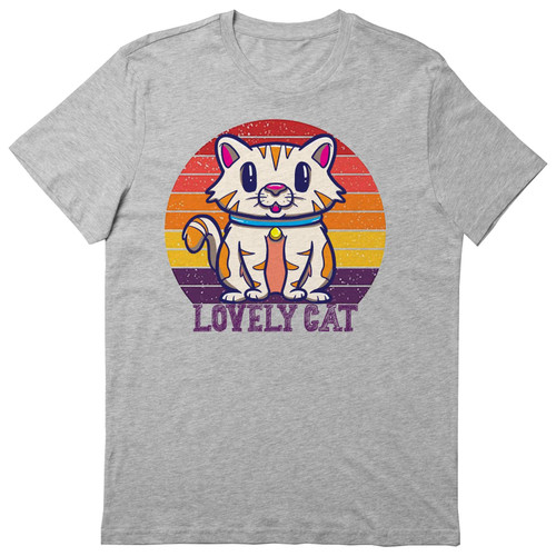 Lovely Cat Retro Sunset T-Shirt, Gift Lovely Cat Retro Sunset T-Shirt, Funny Lovely Cat Retro Sunset T-Shirt, Gift Lovely Cat Retro Sunset T-Shirt Gray