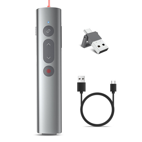 DCLIKRE Powerpoint Clicker with Red Laser Pointer, Wireless Presenter Presentation Remote Clicker for Mac/Laptop, USB Rechargeable PPT Slideshow Slide Advancer with Volume Control and Hyperlink