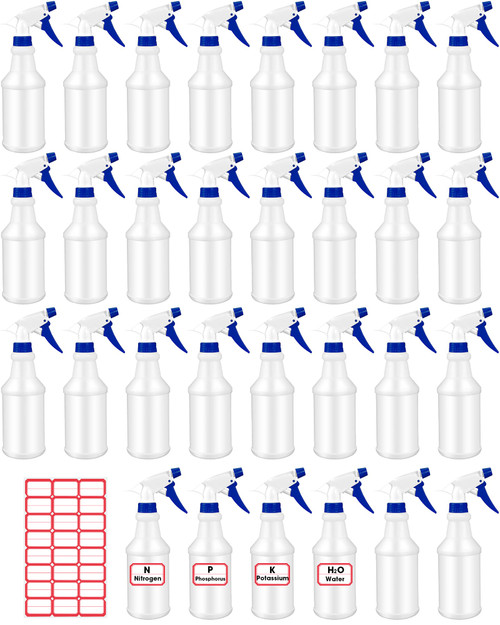 Rtteri 24 Pcs 16 oz Plastic Spray Bottle, Empty Spray Bottles Leak Proof Empty and Reusable for Cleaning Solutions, Water, Auto Details or Bathroom and Kitchen Commercial and Residential (Dark Blue, White)