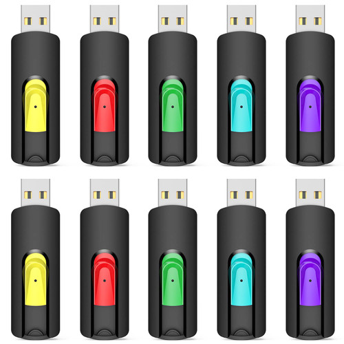Aiibe 32GB Flash Drive 10 Pack 32GB USB Flash Drives Slide Retractable Thumb Drive Bulk USB 2.0 Memory Stick Zip Drive Jump Drive 32GB USB Drives (10 Pack, 5 Mixed Colors)