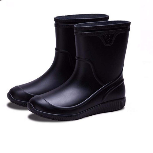 Laple Mens Rain Boots Slip On Non-Slip Waterproof Rubber Ankle Boots Rain Shoes (Black 1,9)