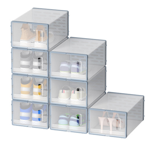FAikhom Large Shoe Storage Box - 8 Pack Clear Plastic Stackable Shoe Organizer Bins for Closet - Space Saving Drawer Type Front Opening Shoe Rack Sneaker Containers Holders (8)