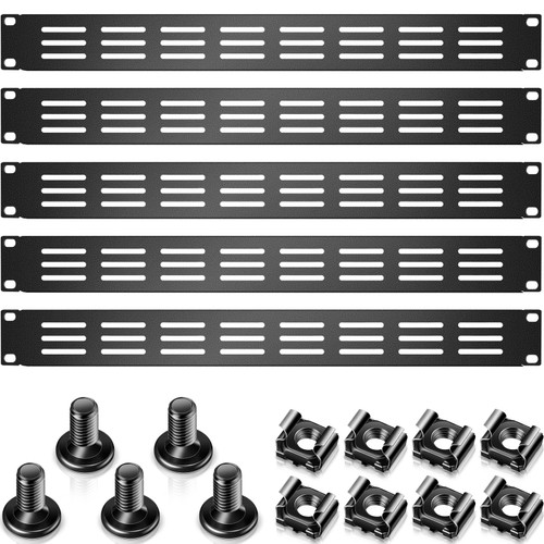 5 Pack 1U Vented Blank Panel Metal Vented Blank Panel Vented Metal Panels 1u Blank Panel Rack Mount Filler Panel for 19 Inch Server Rack, Cabinet, Rack Mount, Black