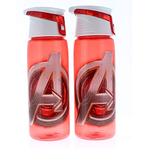 Zak Designs 2 Pk Avengers 2 Water Bottle with Flip-top Cap, Break-Resistant and BPA-Free Plastic, 25 oz.