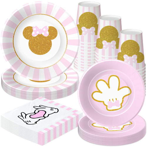 HIPVVILD Minnie Party Supplies Tableware Decorations Girl, Minnie Theme Mouse Birthday Baby Shower Party Supplies Include Plates, Napkins, Cups, Minnie Theme Party Decorations Dinnerware | Serve 48