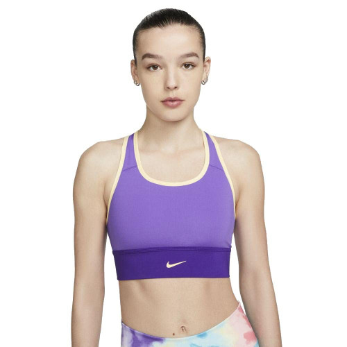 Nike Dri-FIT Swoosh Women's Medium-Support 1-Piece Padded Longline Sports Bra (as1, Alpha, l, Regular, Regular, Psychic Purple/Melon Tint)