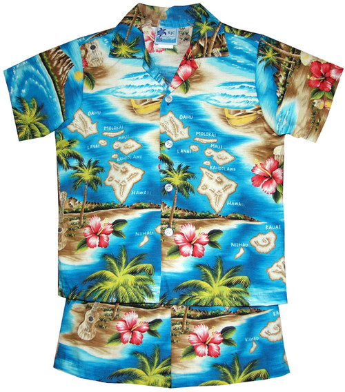 RJC Boys Hibiscus Hawaiian Island 2pc Set in Turquoise - 3T RJC Boys Hibiscus Hawaiian Island 2pc Set in Turquoise - 3T