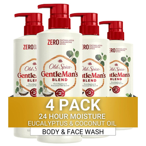 Old Spice Men's Body Wash GentleMan's Blend Eucalyptus and Coconut Oil 18 oz (Pack of 4)