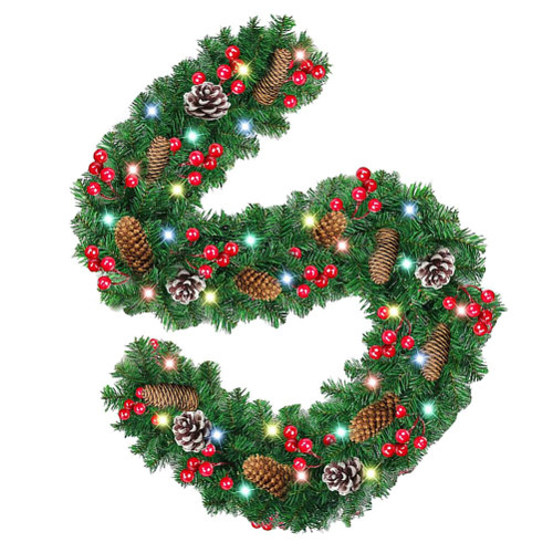 BESTOYARD Mantel Xmas Vine LED Christmas Garland Battery Operated Lights Prelit Christmas Garland Greenery Outdoor Lighted Pine Garland Red Berry Pine Cone Garland Xmas Holiday Decoration