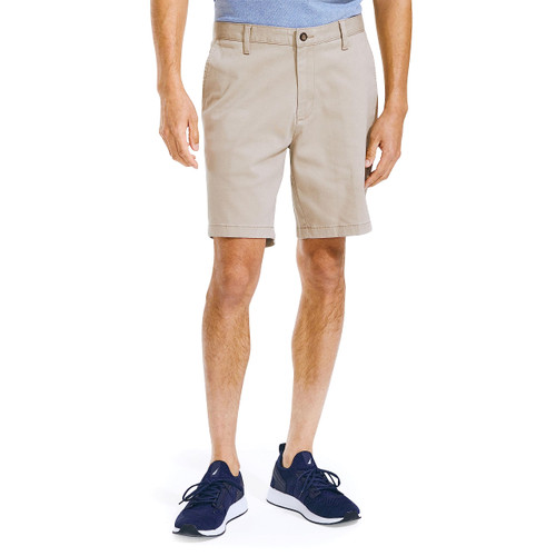 Nautica mens Classic Fit Flat Front Stretch Solid Chino "Deck" Casual Shorts, True Khaki, 33 US