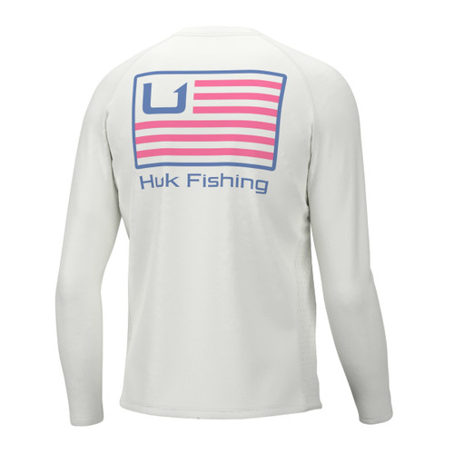 HUK Men's Standard Pursuit Graphic Long Sleeve, Sun Protect Fishing Shirt, Bars-White, Small