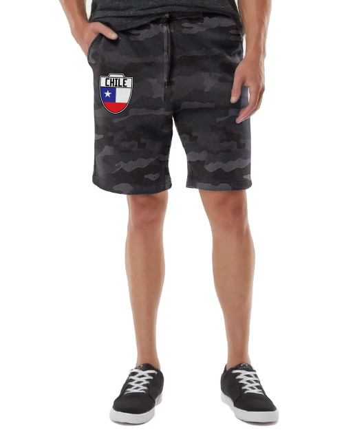 Chile Crest - Chilean Futbol National Soccer Cup Men's Drawstring Fleece Sweat Shorts (XX-Large, Black Camo)