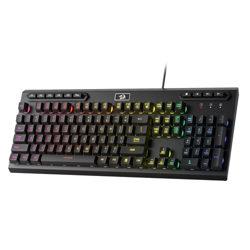 Redragon K513 RGB Membrane Gaming Keyboard, Standard 104 Keys Linear Mechanical-Feel Keyboard w/ 5 Extra On-Board Macro G Keys, Dedicated Media Control, Solid Metal Top Case