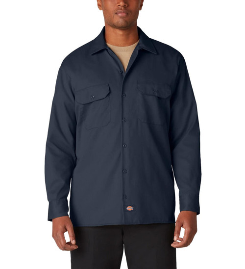 Dickies Men's Big and Tall Long Sleeve Work Shirt, Dark Navy, 4X-Large