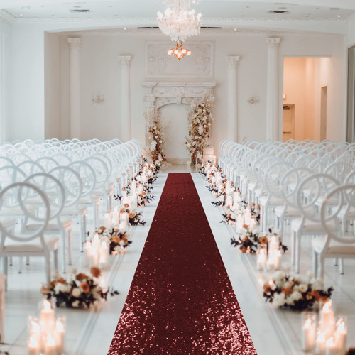 Aisle Runners for Weddings -3FTx15FT- Burgundy Aisle Runner Tape - Sequin Aisle Runner Carpet Aisle Runners for Weddings Outdoor Dream Wedding Ceremony Aisle Decorations (3FTx15FT, Wine)