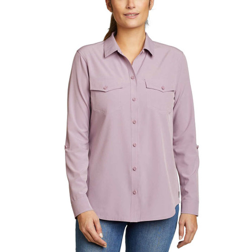 Eddie Bauer Womens Tops UPF 50+ UV Sun Protection Long-Sleeve Button Down Blouses Tops with Pockets - Purple X-Large