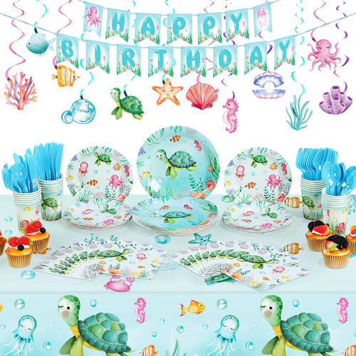 Libima 189 Pcs Sea Turtle Birthday Decorations Ocean Sea Party Tableware Turtle Plates Napkins with Sea Animal Cups Tablecloth Hanging Swirl for Under the Sea Baby Shower Turtle Pool Party Supplies Libima 189 Pcs Sea Turtle Birthday Decorations Ocean Sea Party Tableware Turtle Plates Napkins with Sea Animal Cups Tablecloth Hanging Swirl for Under the Sea Baby Shower Turtle Pool Party Supplies