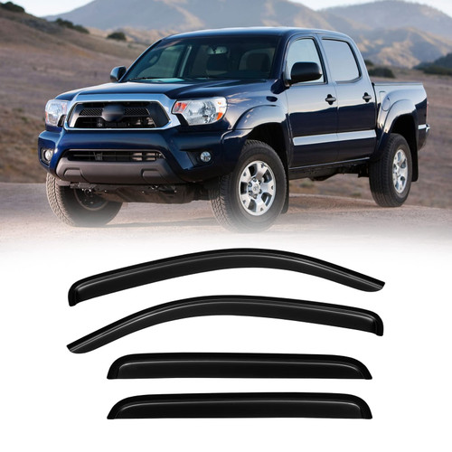 CMVT Auto Window Visors for Toyota Tacoma 2005-2015, Rain Guards Vent Shade Deflector Dark Smoke 2005 2006 2007 2008 2009 2010 2011 2012 2013 2014 2015, Tape-On, 4PCS