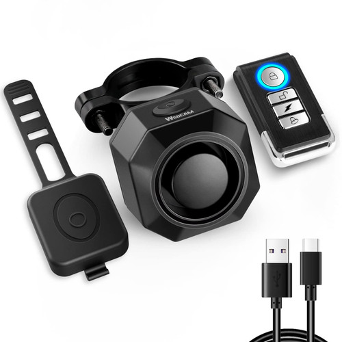WSDCAM Rechargeable Electric Bike Horn Alarm with Remote, 110dB Loud Bike Horn for Adults Waterproof Bicycle Horn with Vibration Bicycle Alarm Anti theft Electric Scooter Bike Accessories