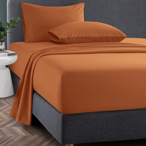 KKJIAF 4 Piece Bed Sheet Set, Microfiber Bed Sheet Full Size, 1800 Thread Count Microfiber Soft & Breathable Bedding Sheet Sets, Deep Pocket Fitted Sheet, Flat Sheet and 2 Pillowcases - Burnt Orange