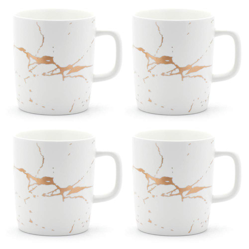 Coffeezone 12 oz Matte Ceramic Marble Tea Coffee Mugs Luxury Gold Inlay (White, 4 Mugs Gold Marble)