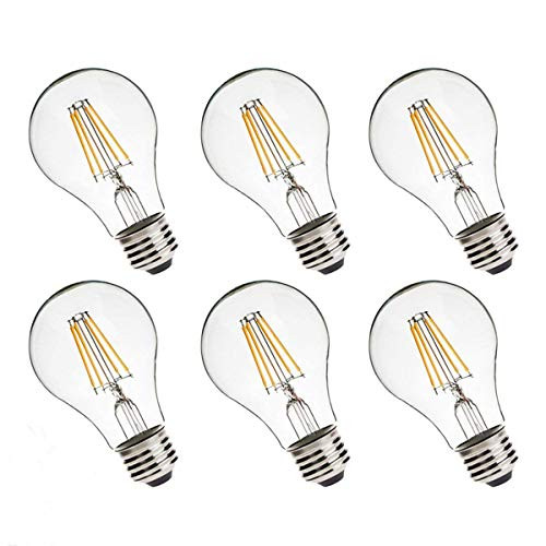 Dimmable Vintage Edison Bulb A19, LED Filament Bulb 6.5W, 50W Incandescent Equivalent, E26 Base, Warm White 2700k, 6 Pack