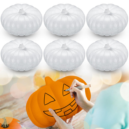 Liliful 6 Pcs Artificial Pumpkins Large White Halloween Foam Pumpkins DIY Pumpkins Realistic Fake Pumpkins Decorations for Fall Thanksgiving