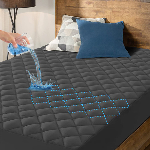 HYLEORY California King Size Waterproof Mattress Pad Protector, Breathable Quilted Mattress Cover Noiseless Waterproof Fitted Sheet Mattress Topper Upto 21" Deep Pocket, Dark Grey HYLEORY California King Size Waterproof Mattress Pad Protector, Breathable Quilted Mattress Cover Noiseless Waterproof Fitted Sheet Mattress Topper Upto 21" Deep Pocket, Dark Grey