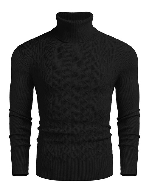 COOFANDY Men's Slim Fit Turtleneck Sweater Casual Pullover Sweater Basic Twist Patterned Knitted Sweater