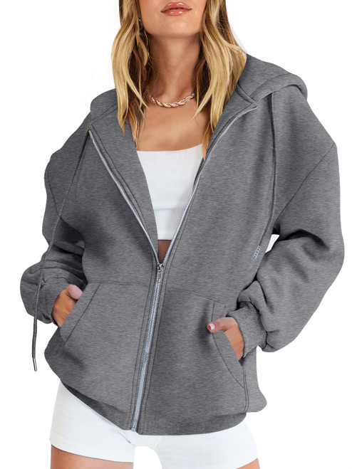 ANRABESS Women's 2023 Trendy Clothes Zip Up Hoodies Teen Girl Fall Jacket Coat Fleece Oversized Sweatshirts Casual Drawstring Y2K Hoodie A989shenhuahui-XL Dark Grey