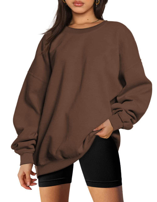 EFAN Sweatshirts Hoodies for Women Oversized Sweaters Fall Outfits Clothes 2023 Crew Neck Pullover Tops Loose Comfy Winter Fashion Brown