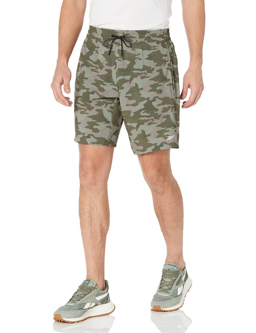 Reebok Men's Standard Workout Ready Graphic Shorts, Army Green All Over Camo Print, Large